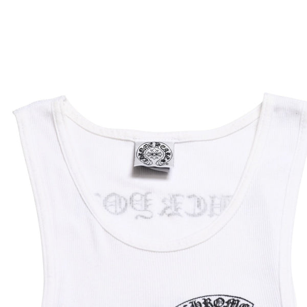 極美品 CHROME HEARTS クロムハーツ タンクトップ サイズL FUCK YOU CHクロス オールドイングリッシュロゴ ホワイト 中古 4a005029