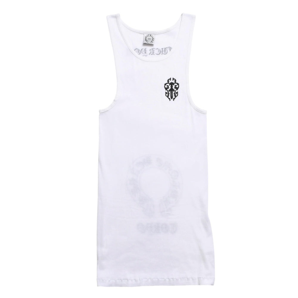 極美品 CHROME HEARTS クロムハーツ タンクトップ サイズL FUCK YOU ヴァインダガー ホースシュー ホワイト 東京限定 中古 4a005031