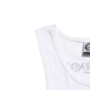 極美品 CHROME HEARTS クロムハーツ タンクトップ サイズL FUCK YOU CHクロス オールドイングリッシュロゴ ホワイト 中古 4a005029