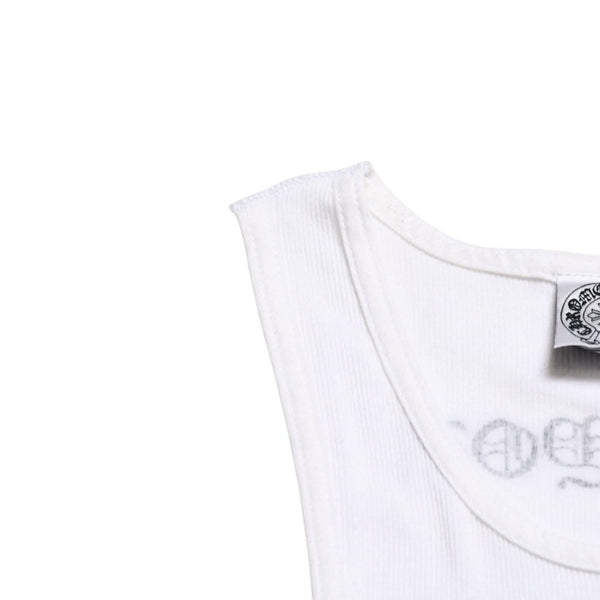 極美品 CHROME HEARTS クロムハーツ タンクトップ サイズL FUCK YOU CHクロス オールドイングリッシュロゴ ホワイト 中古 4a005029