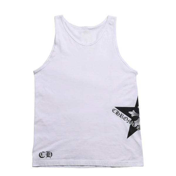 CHROME HEARTS Tank Top Size M Star Print Scroll Label Logo CH Logo White Good Condition Used 4a005003