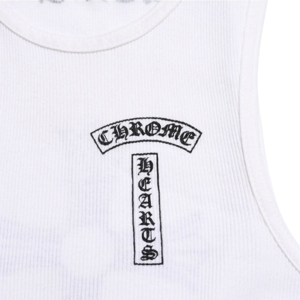 極美品 CHROME HEARTS クロムハーツ タンクトップ サイズL FUCK YOU CHクロス オールドイングリッシュロゴ ホワイト 中古 4a005029