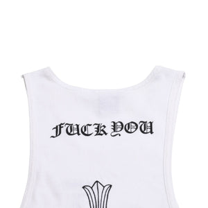 極美品 CHROME HEARTS クロムハーツ タンクトップ サイズL FUCK YOU CHクロス オールドイングリッシュロゴ ホワイト 中古 4a005029