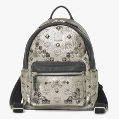 MCM エムシーエム リュックサック バックパック シルバー スタッズ メタリックシルバー ブラック 美品 中古 4a005036
