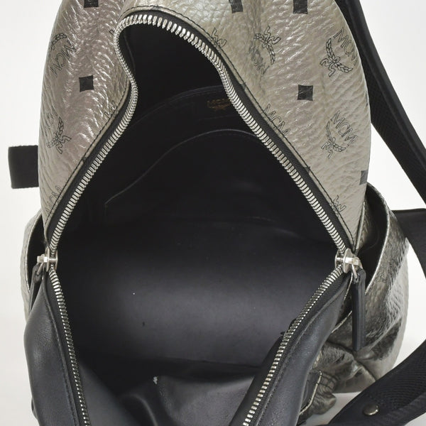 MCM エムシーエム リュックサック バックパック シルバー スタッズ メタリックシルバー ブラック 美品 中古 4a005036