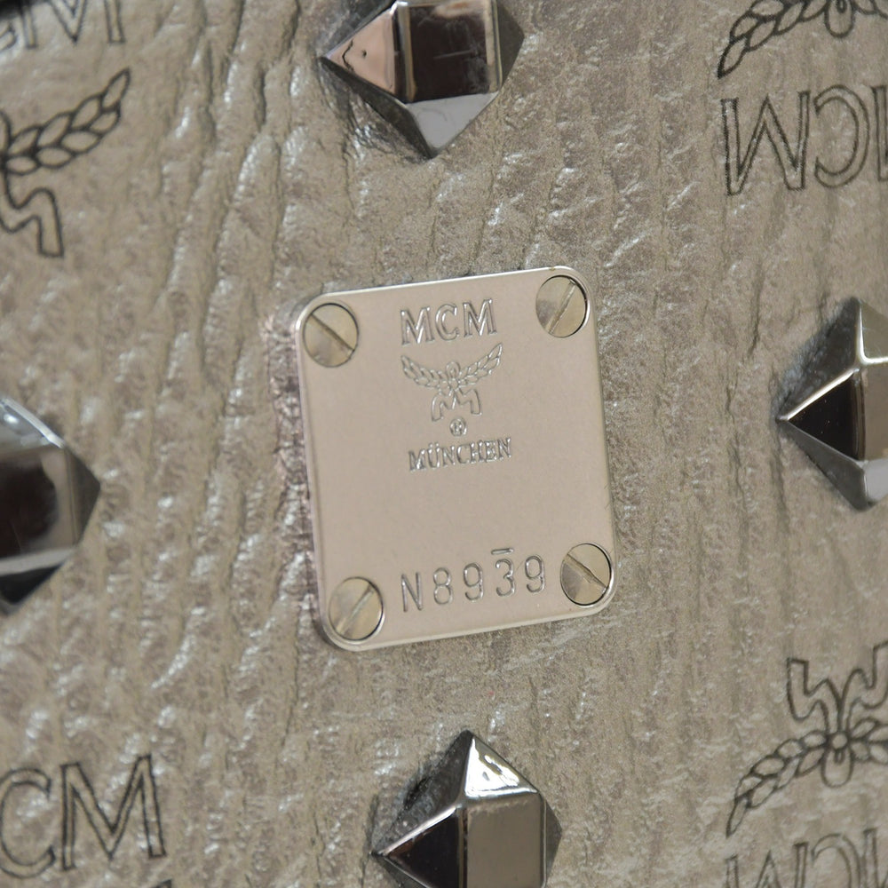 MCM Rucksack Backpack Silver Studs Metallic Silver Black Good Condition Used 4a005036