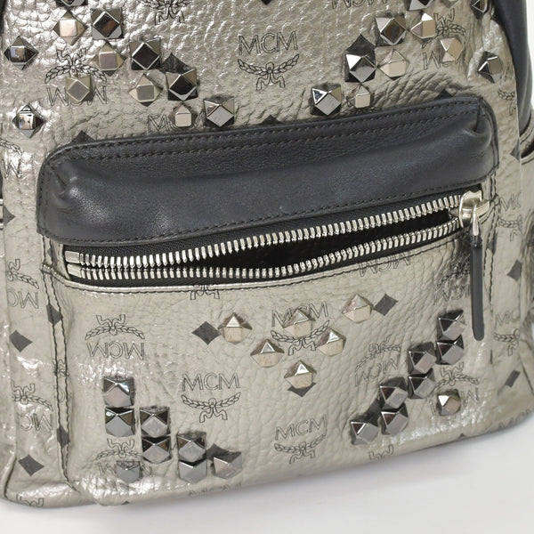 MCM エムシーエム リュックサック バックパック シルバー スタッズ メタリックシルバー ブラック 美品 中古 4a005036