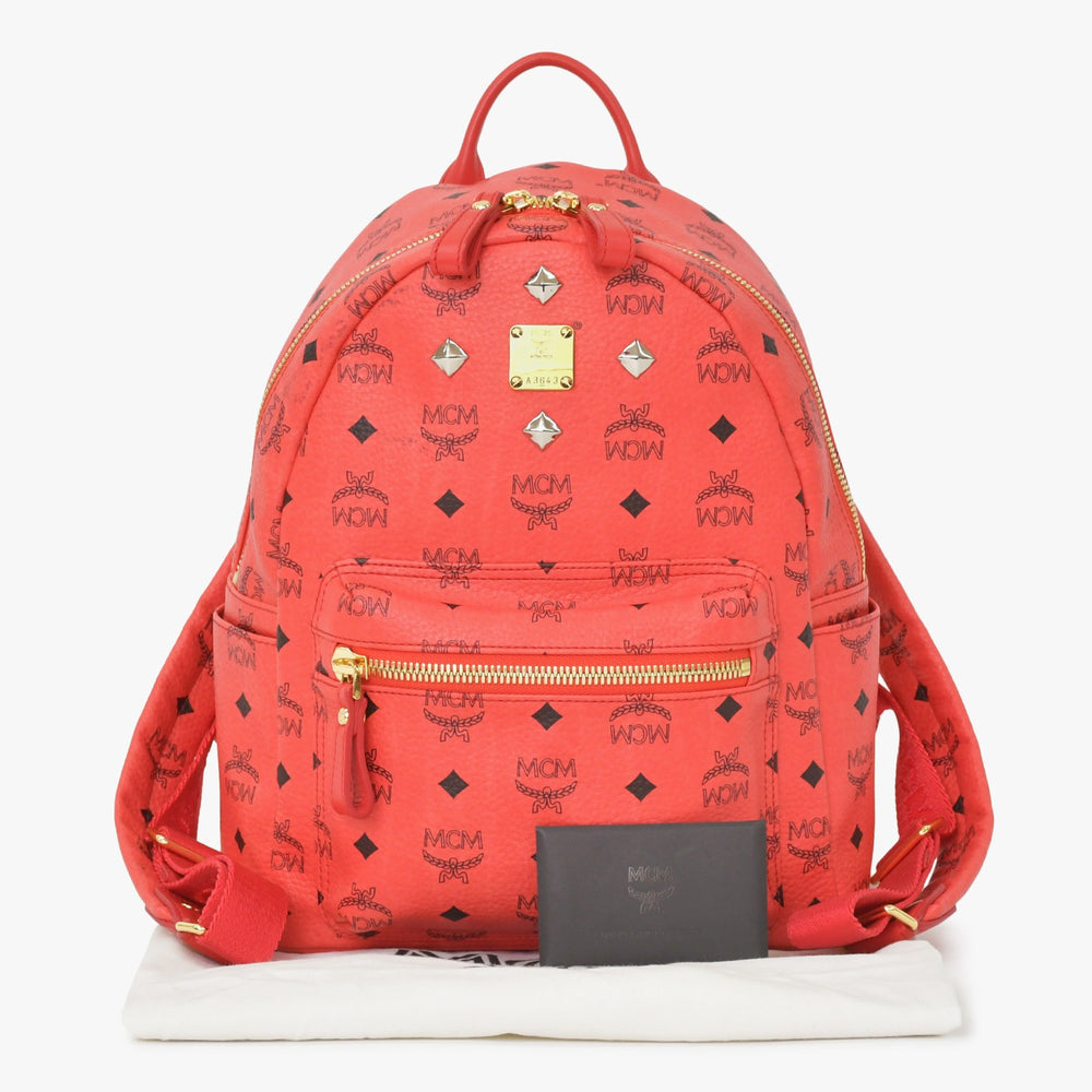 極美品 MCM エムシーエム ヴェセトス リュック デイパック バックパック スタッズ レザー ピンク ゴールド金具 中古 4a005037