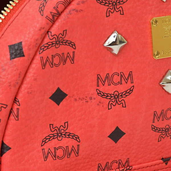 極美品 MCM エムシーエム ヴェセトス リュック デイパック バックパック スタッズ レザー ピンク ゴールド金具 中古 4a005037
