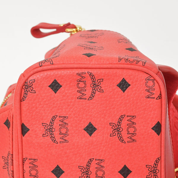 極美品 MCM エムシーエム ヴェセトス リュック デイパック バックパック スタッズ レザー ピンク ゴールド金具 中古 4a005037