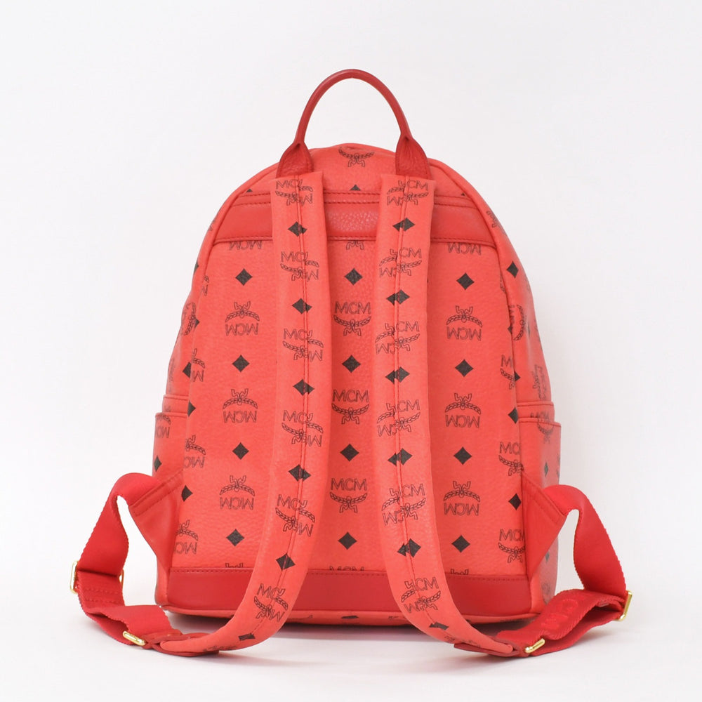 極美品 MCM エムシーエム ヴェセトス リュック デイパック バックパック スタッズ レザー ピンク ゴールド金具 中古 4a005037
