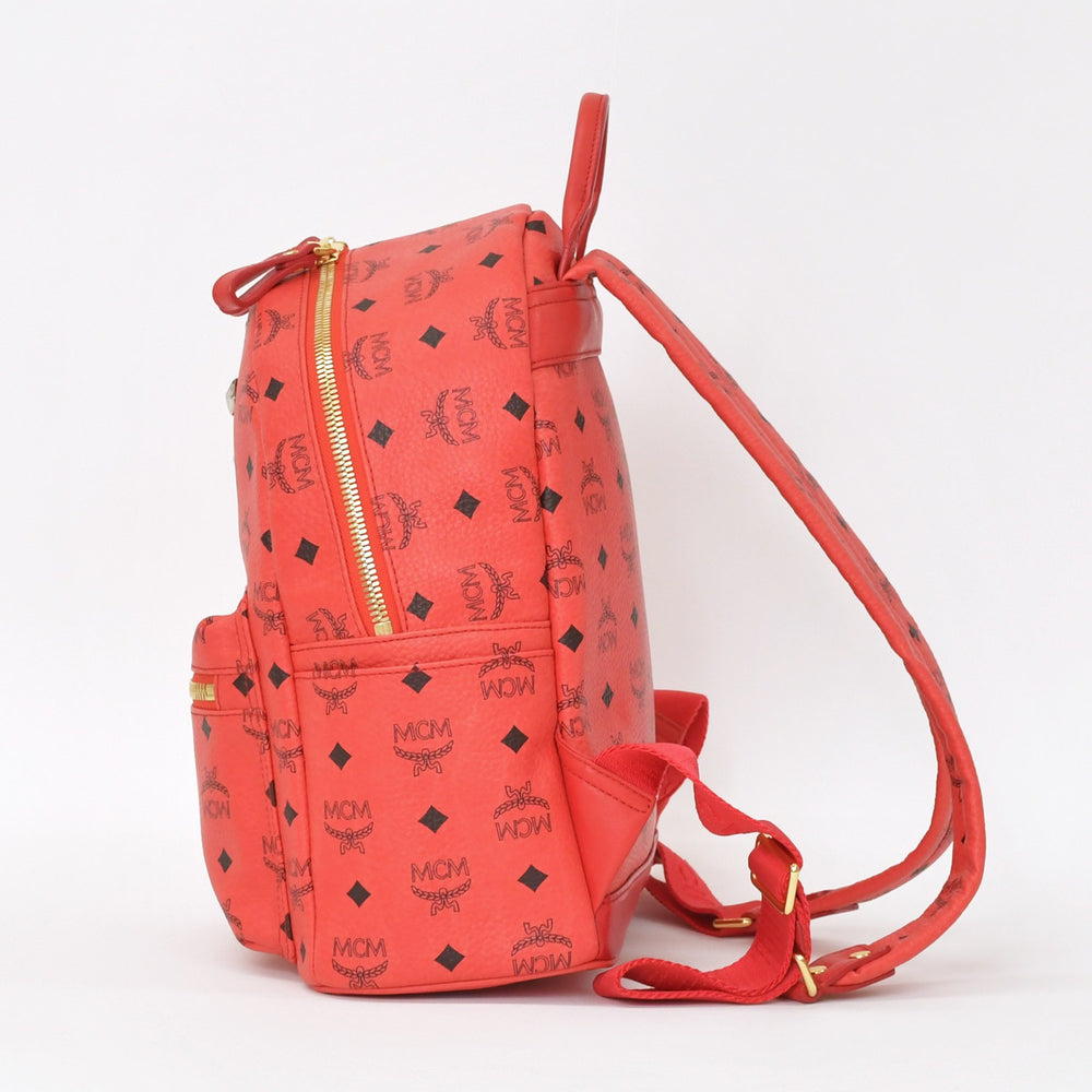 Very Good Condition MCM Vesetos Rucksack Daypack Backpack Studs Leather Pink Gold Hardware Used 4a005037