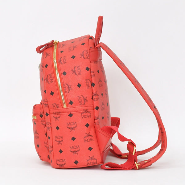 極美品 MCM エムシーエム ヴェセトス リュック デイパック バックパック スタッズ レザー ピンク ゴールド金具 中古 4a005037