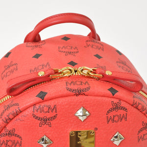 極美品 MCM エムシーエム ヴェセトス リュック デイパック バックパック スタッズ レザー ピンク ゴールド金具 中古 4a005037