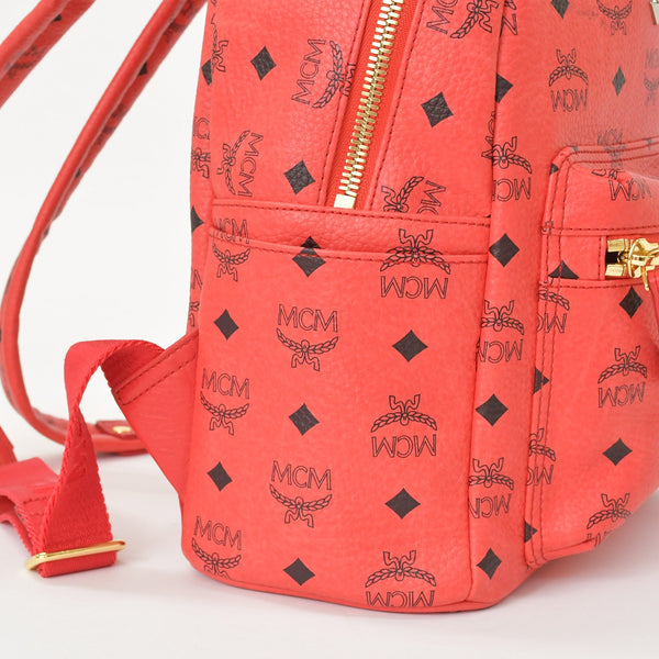 極美品 MCM エムシーエム ヴェセトス リュック デイパック バックパック スタッズ レザー ピンク ゴールド金具 中古 4a005037