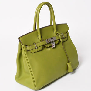 極美品 HERMES エルメス BIRKIN バーキン 30 ハンドバッグ ヴォースイフト アニスグリーン ◻︎L刻印 シルバー金具 内縫い 中古 4a005046
