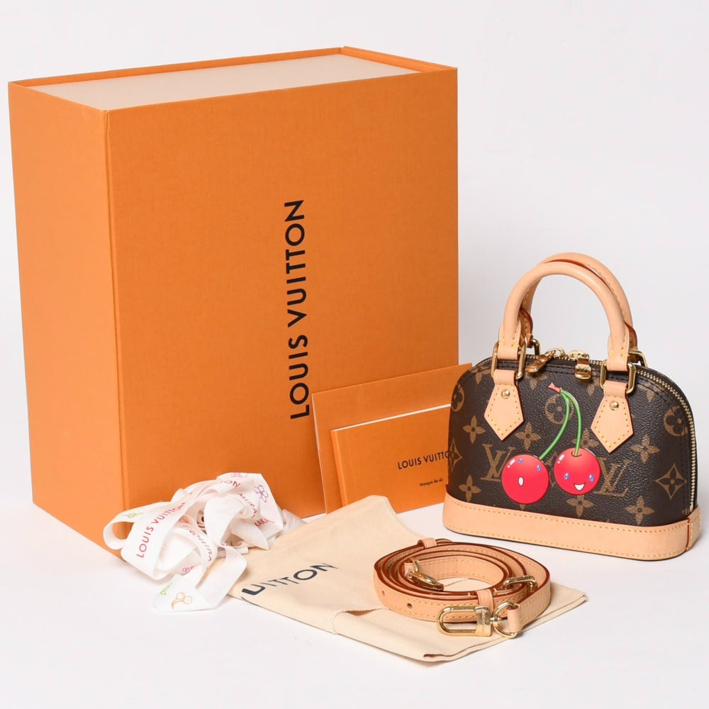 極美品 LOUIS VUITTON ルイヴィトン モノグラムキャンバス チェリー TM ナノ・アルマ 2WAY ハンドバッグ ショルダーバッグ ブラウン ゴールド金具 M13416 中古 4a005078