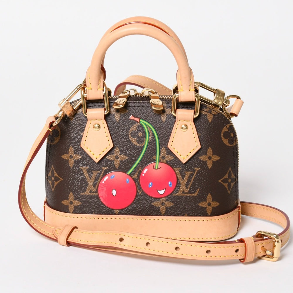 極美品 LOUIS VUITTON ルイヴィトン モノグラムキャンバス チェリー TM ナノ・アルマ 2WAY ハンドバッグ ショルダーバッグ ブラウン ゴールド金具 M13416 中古 4a005078