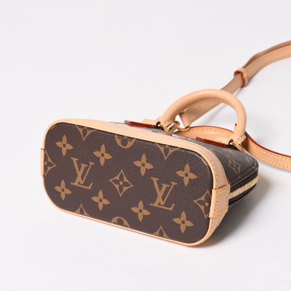 極美品 LOUIS VUITTON ルイヴィトン モノグラムキャンバス チェリー TM ナノ・アルマ 2WAY ハンドバッグ ショルダーバッグ ブラウン ゴールド金具 M13416 中古 4a005078