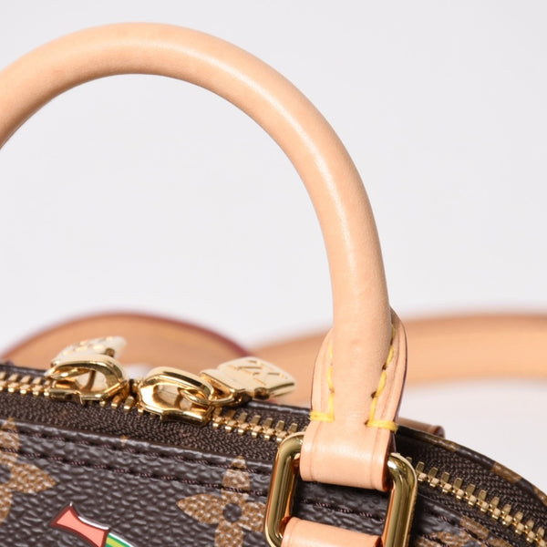 極美品 LOUIS VUITTON ルイヴィトン モノグラムキャンバス チェリー TM ナノ・アルマ 2WAY ハンドバッグ ショルダーバッグ ブラウン ゴールド金具 M13416 中古 4a005078