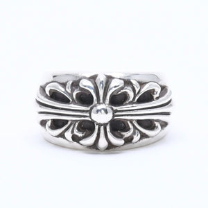 極美品 CHROME HEARTS クロムハーツ FLORAL CROSS フローラルクロス リング 指輪 重量約17.18g サイズ19号 スターリングシルバー 中古 4a005206
