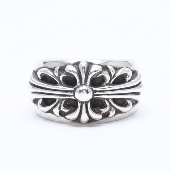 極美品 CHROME HEARTS クロムハーツ FLORAL CROSS フローラルクロス リング 指輪 重量約17.18g サイズ19号 スターリングシルバー 中古 4a005206