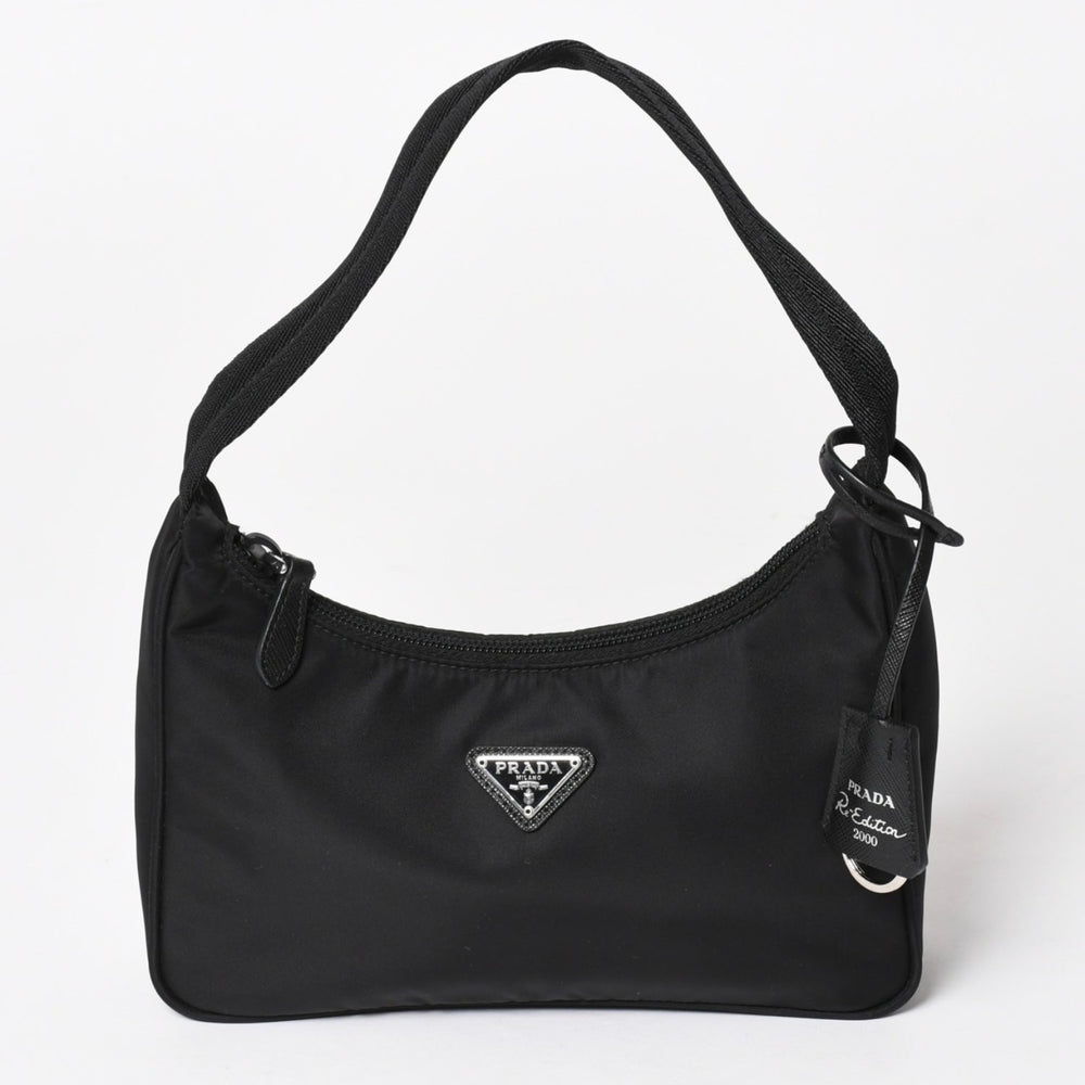 極美品 PRADA プラダ ホーボー ワンショルダーバッグ MV515 トライアングルロゴプレート ナイロン ブラック 中古 4a005010
