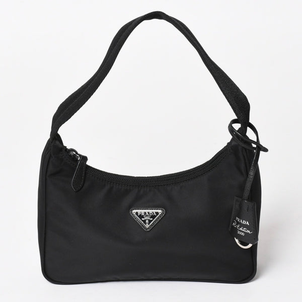 極美品 PRADA プラダ ホーボー ワンショルダーバッグ MV515 トライアングルロゴプレート ナイロン ブラック 中古 4a005010