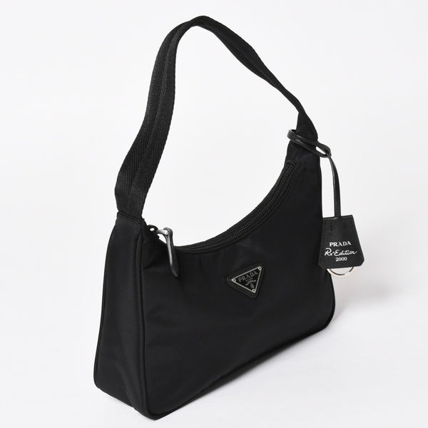 極美品 PRADA プラダ ホーボー ワンショルダーバッグ MV515 トライアングルロゴプレート ナイロン ブラック 中古 4a005010