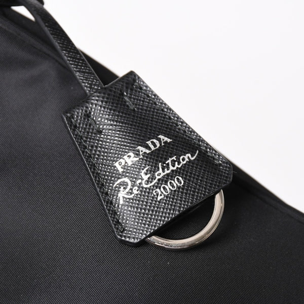 極美品 PRADA プラダ ホーボー ワンショルダーバッグ MV515 トライアングルロゴプレート ナイロン ブラック 中古 4a005010