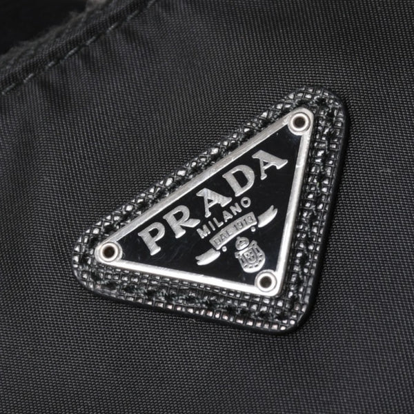 極美品 PRADA プラダ ホーボー ワンショルダーバッグ MV515 トライアングルロゴプレート ナイロン ブラック 中古 4a005010