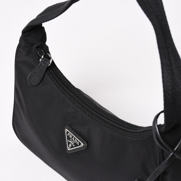 極美品 PRADA プラダ ホーボー ワンショルダーバッグ MV515 トライアングルロゴプレート ナイロン ブラック 中古 4a005010