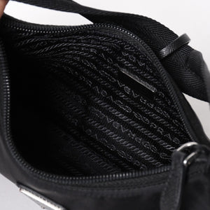 極美品 PRADA プラダ ホーボー ワンショルダーバッグ MV515 トライアングルロゴプレート ナイロン ブラック 中古 4a005010