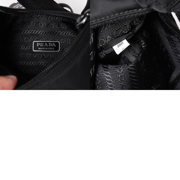 極美品 PRADA プラダ ホーボー ワンショルダーバッグ MV515 トライアングルロゴプレート ナイロン ブラック 中古 4a005010