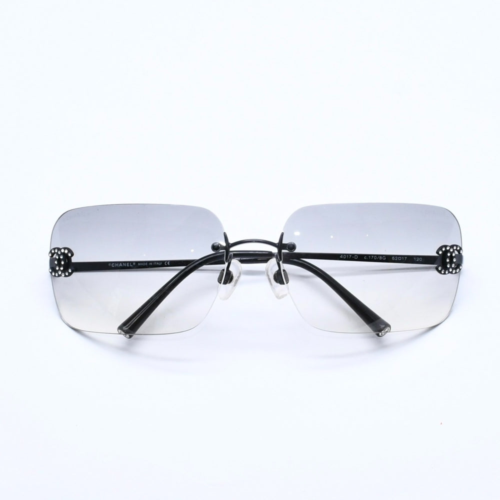 CHANEL Rimless Sunglasses 4017-D c.170/8G Size 62□17 120 Coco Mark Rhinestone Black Good Condition Used 4a005001