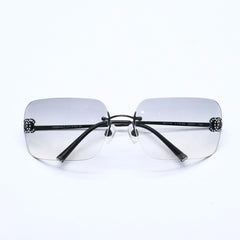 CHANEL Rimless Sunglasses 4017-D c.170/8G Size 62□17 120 Coco Mark Rhinestone Black Good Condition Used 4a005001