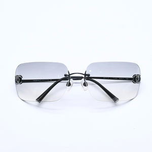 CHANEL Rimless Sunglasses 4017-D c.170/8G Size 62□17 120 Coco Mark Rhinestone Black Good Condition Used 4a005001
