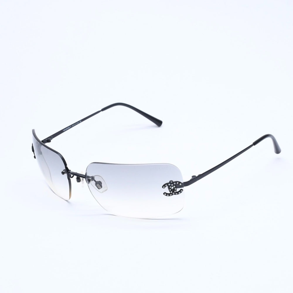 CHANEL Rimless Sunglasses 4017-D c.170/8G Size 62□17 120 Coco Mark Rhinestone Black Good Condition Used 4a005001