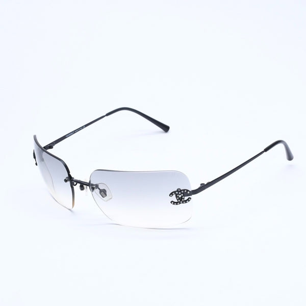 CHANEL Rimless Sunglasses 4017-D c.170/8G Size 62□17 120 Coco Mark Rhinestone Black Good Condition Used 4a005001