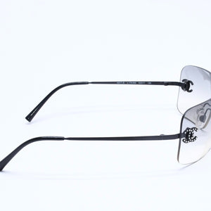 CHANEL Rimless Sunglasses 4017-D c.170/8G Size 62□17 120 Coco Mark Rhinestone Black Good Condition Used 4a005001