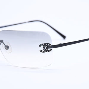 CHANEL Rimless Sunglasses 4017-D c.170/8G Size 62□17 120 Coco Mark Rhinestone Black Good Condition Used 4a005001