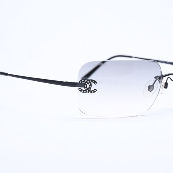 CHANEL Rimless Sunglasses 4017-D c.170/8G Size 62□17 120 Coco Mark Rhinestone Black Good Condition Used 4a005001