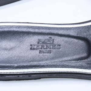 HERMES エルメス オラン スライドサンダル M13792 レザー シルバー ブラック Hモチーフカットアウト 36 1/2サイズ イタリア製 良品 中古 4a004934