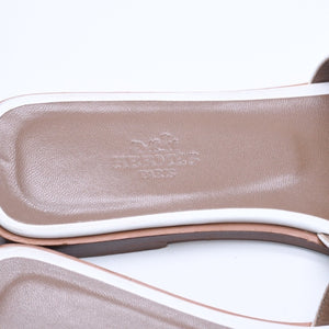 HERMES エルメス オラン スライドサンダル M13792 レザー ホワイト ブラウン Hモチーフカットアウト 36 1/2サイズ イタリア製 良品 中古 4a004935