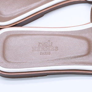 HERMES エルメス オラン スライドサンダル M13792 レザー ホワイト ブラウン Hモチーフカットアウト 36 1/2サイズ イタリア製 良品 中古 4a004935