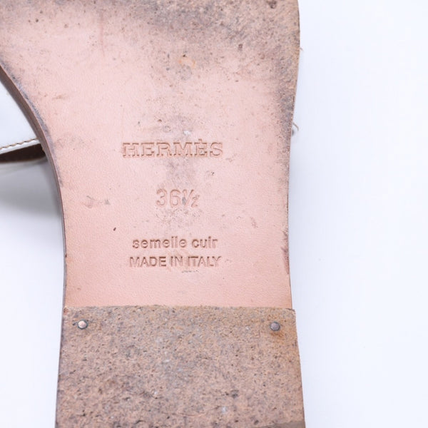 HERMES エルメス オラン スライドサンダル M13792 レザー ホワイト ブラウン Hモチーフカットアウト 36 1/2サイズ イタリア製 良品 中古 4a004935