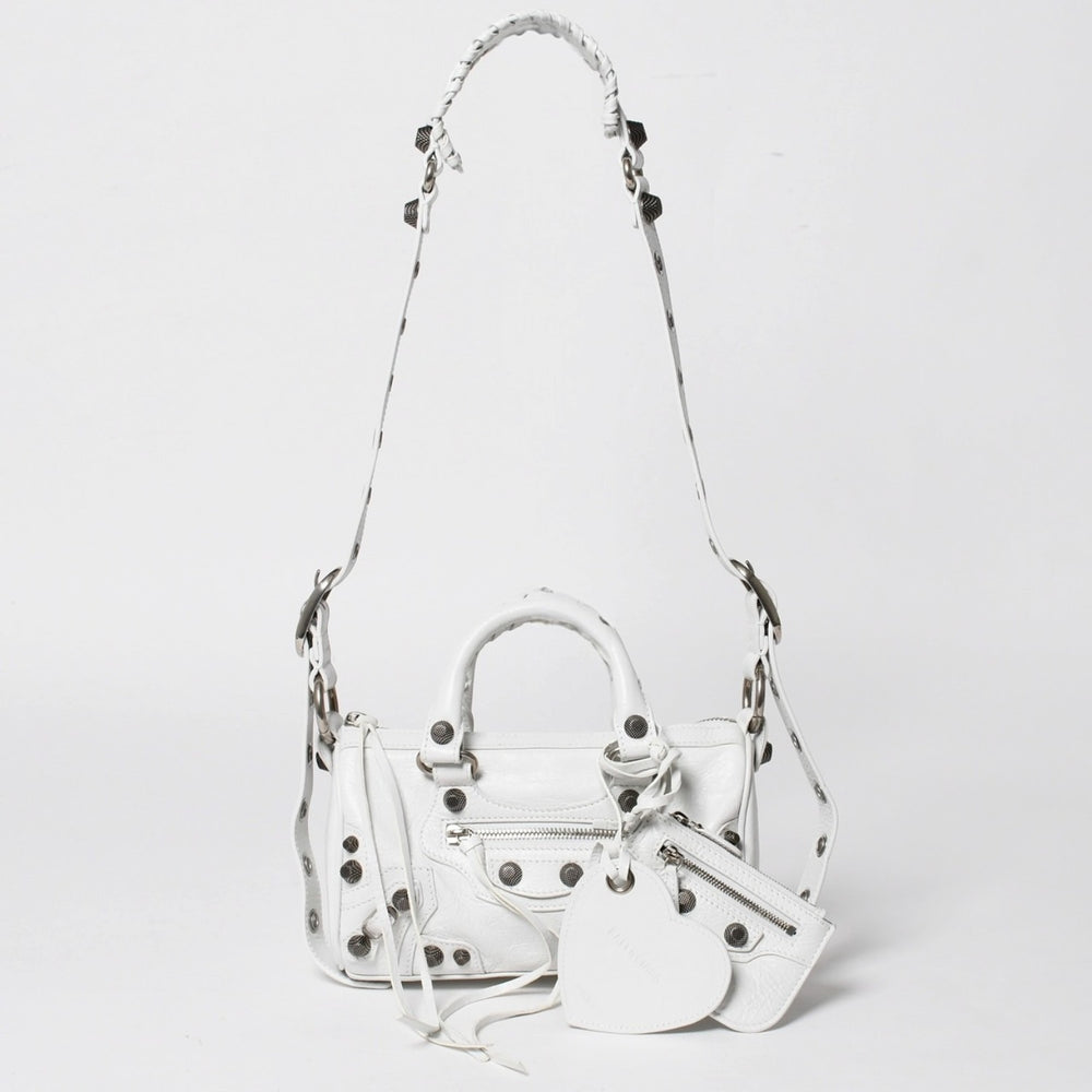 極美品 BALENCIAGA バレンシアガ Le Cagole ル カゴール ミニ ダッフルバッグ 2WAY ハンドバッグ ショルダーバッグ 743356 ホワイト アリーナ ラムスキン 中古 4a005041