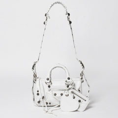 極美品 BALENCIAGA バレンシアガ Le Cagole ル カゴール ミニ ダッフルバッグ 2WAY ハンドバッグ ショルダーバッグ 743356 ホワイト アリーナ ラムスキン 中古 4a005041