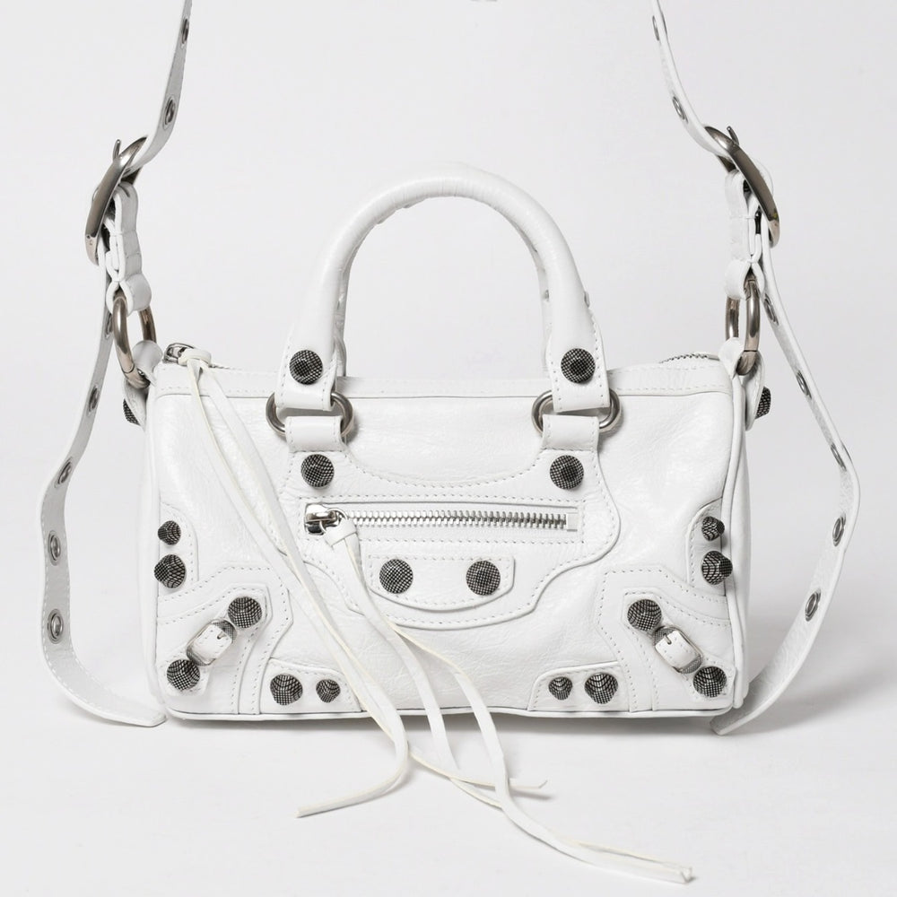 極美品 BALENCIAGA バレンシアガ Le Cagole ル カゴール ミニ ダッフルバッグ 2WAY ハンドバッグ ショルダーバッグ 743356 ホワイト アリーナ ラムスキン 中古 4a005041