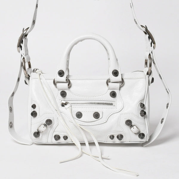 極美品 BALENCIAGA バレンシアガ Le Cagole ル カゴール ミニ ダッフルバッグ 2WAY ハンドバッグ ショルダーバッグ 743356 ホワイト アリーナ ラムスキン 中古 4a005041